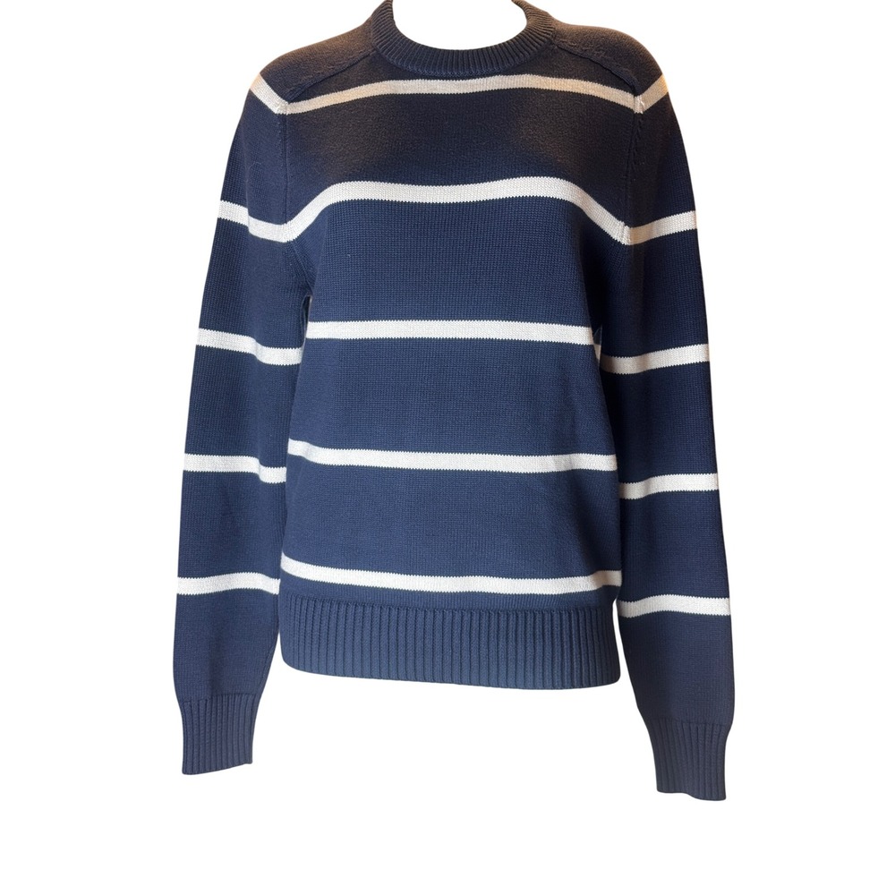J. Crew 100 Cotton Sweater Navy Blue White BI842 Preppy Small